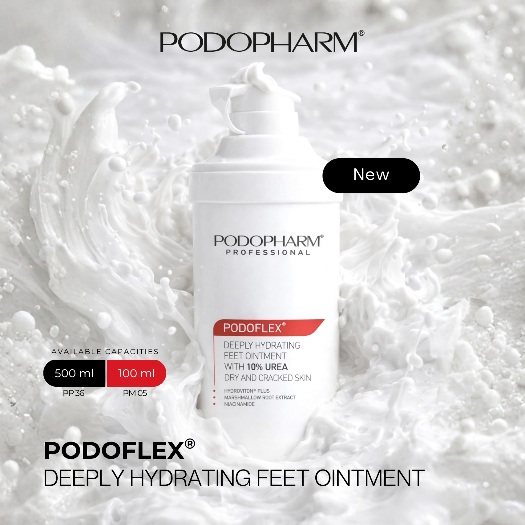 PODOPHARM, diepe hydraterende voetcrème met 10 % ureum, 500 ml met pomp.